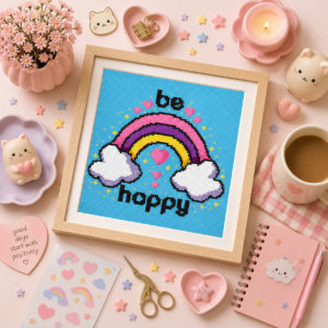 Be Happy Rainbow Cross Stitch Pattern